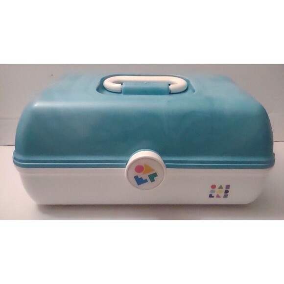 Caboodles Makeup Box Carry Case Mirror Tray Teal/White Collectible 5626 - Picture 1 of 12